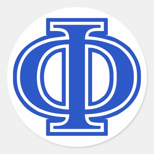 Greek Letter Phi Blue Monogram Initial Classic Round Sticker (Front)
