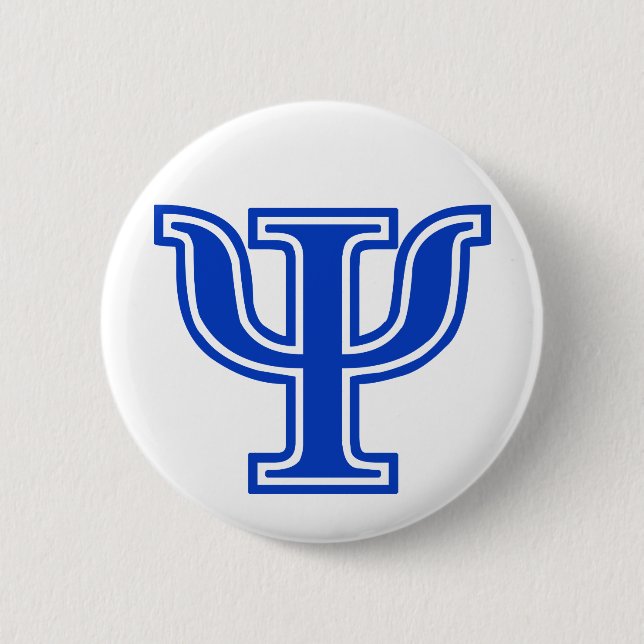 Greek Letter Psi Blue Monogram Initial Button (Front)