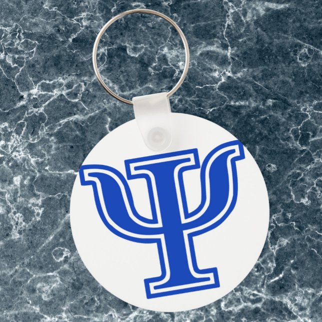 Greek Letter Psi Blue Monogram Initial Keychain (Creator Uploaded)