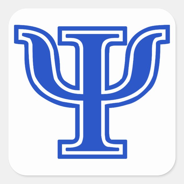 Greek Letter Psi Blue Monogram Initial Square Sticker (Front)