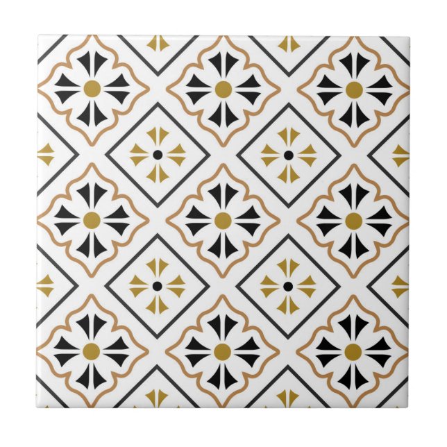 greek little black gold flowers tiles (Front)