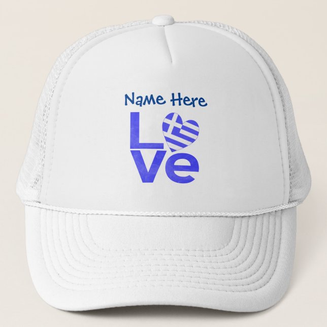 Greek LOVE Blue Personalized  Trucker Hat (Front)