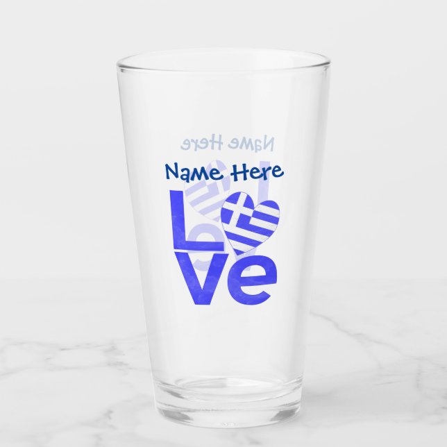 Greek Love Flag Blue Personalized  Glass (Front)