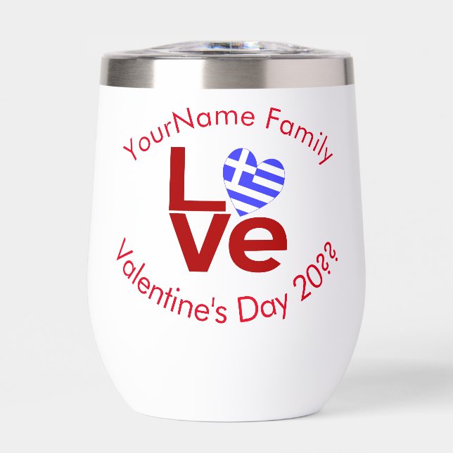 Greek LOVE Heart Flag Red Personalized Thermal Wine Tumbler (Front)