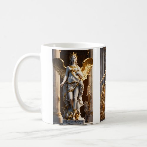 Greek marble and gold statue of a goddess with ang coffee mug