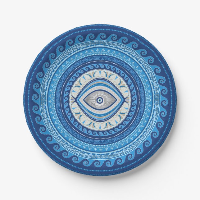 Greek Mati Mataki - Greek Evil Eye ornament Paper Plates (Front)
