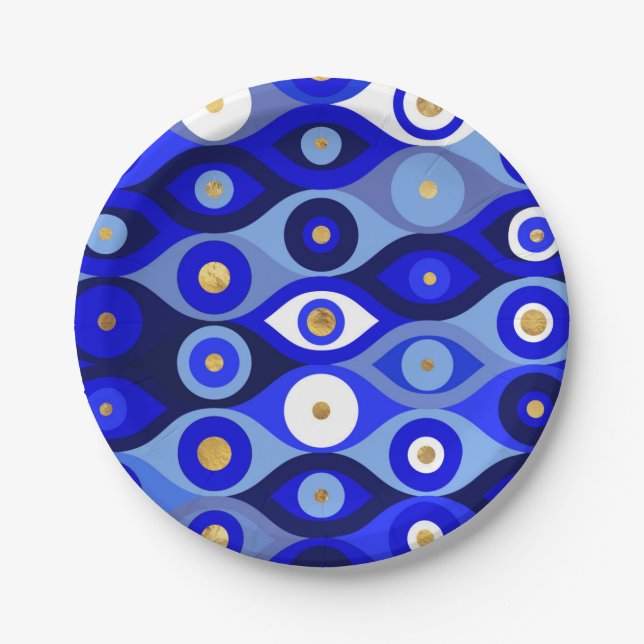 Greek Mati Mataki - Matiasma Evil Eye blues Paper Plates (Front)