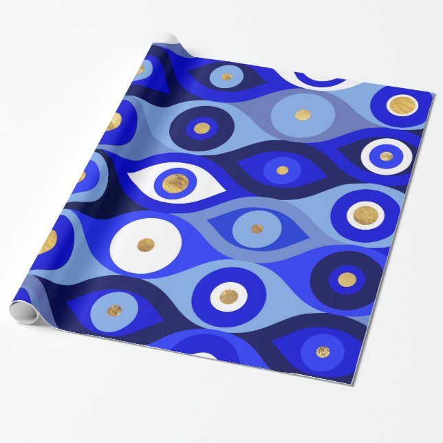 Greek Mati Mataki - Matiasma Evil Eye blues Wrapping Paper (Unrolled)