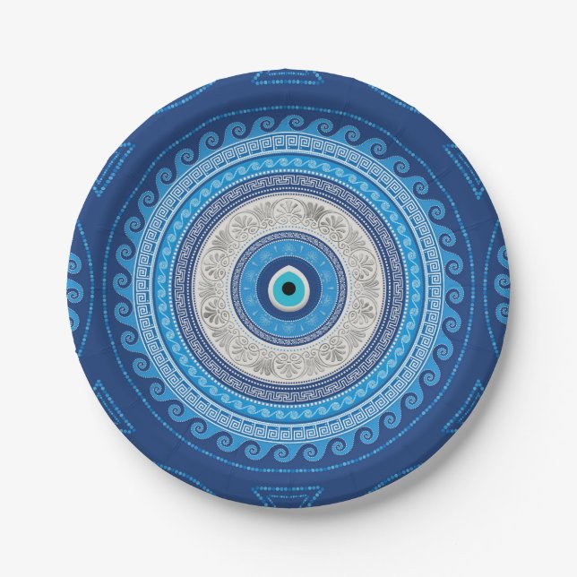 Greek Mati Mataki - Matiasma Evil Eye ornament Paper Plates (Front)