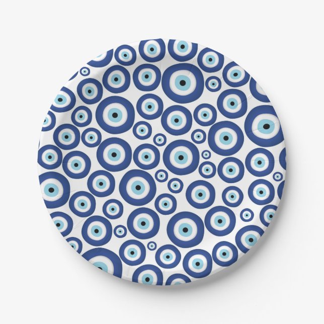 Greek Mati Mataki - Matiasma Evil Eye Pattern #1 Paper Plates (Front)
