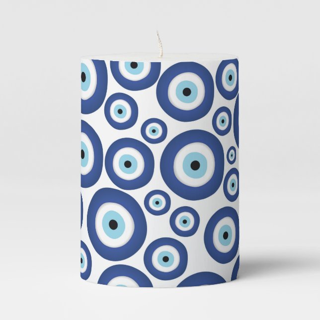Greek Mati Mataki - Matiasma Evil Eye Pattern #1 Pillar Candle (Front)