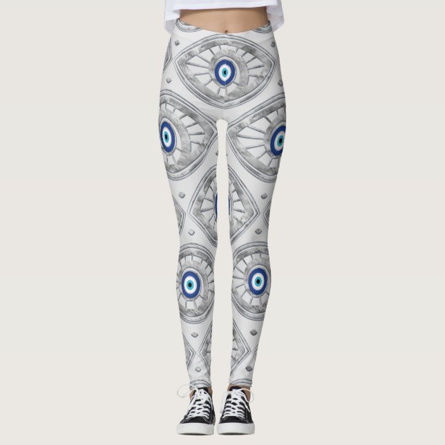 Greek Mati Mataki - Matiasma Evil Eye Pattern #3 Leggings (Front)