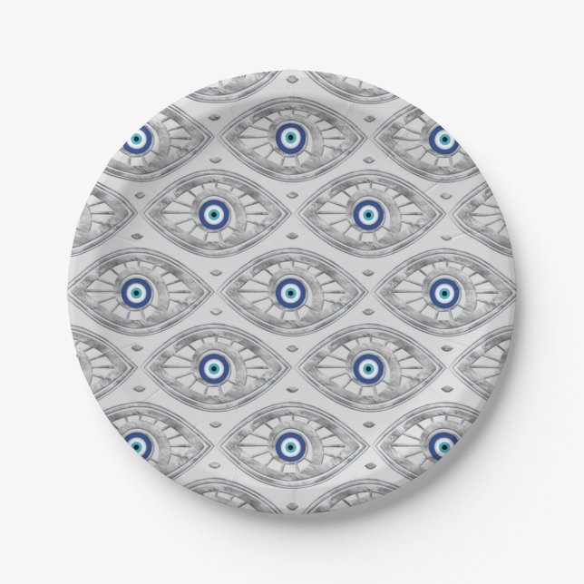 Greek Mati Mataki - Matiasma Evil Eye Pattern #3 Paper Plates (Front)