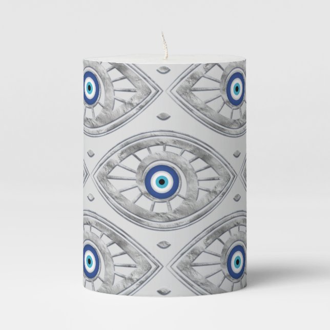 Greek Mati Mataki - Matiasma Evil Eye Pattern #3 Pillar Candle (Front)