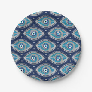Greek Mati Mataki - Matiasma Evil Eye Pattern #4 Paper Plates