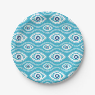 Greek Mati Mataki - Matiasma Evil Eye Pattern #6 Paper Plates