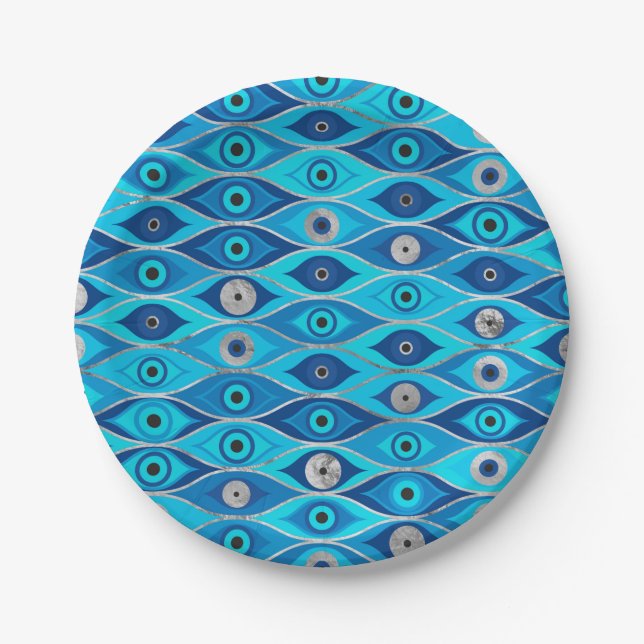 Greek Mati Mataki - Matiasma Evil Eye Pattern Paper Plates (Front)