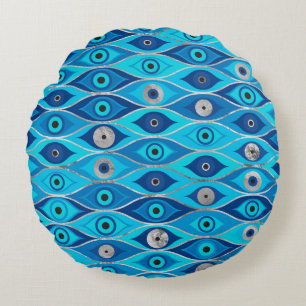 Greek Mati Mataki - Matiasma Evil Eye Pattern Round Pillow