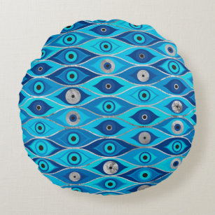 Greek Mati Mataki - Matiasma Evil Eye Pattern Round Pillow