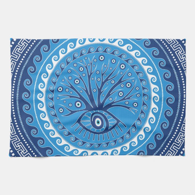 Greek Mati Mataki - Matiasma Evil Eye Tree Kitchen Towel (Horizontal)