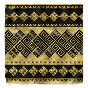 Greek Meander - Greek Key Black and gold Bandana