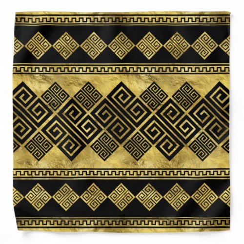 Greek Meander _ Greek Key Black and gold Bandana