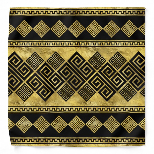 Greek Meander - Greek Key Black and gold Bandana (Front)