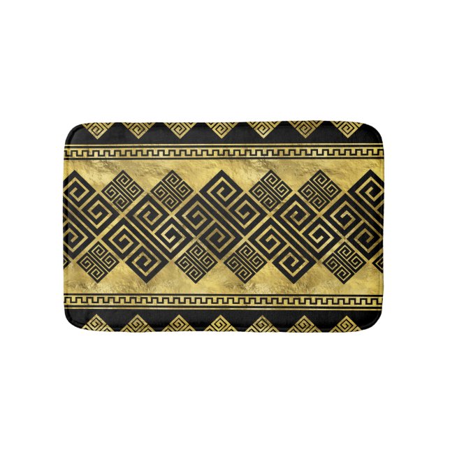 Greek Meander - Greek Key Black and gold Bath Mat (Front)