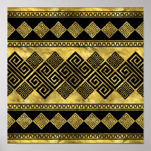 Greek Meander - Greek Key Black and gold Poster