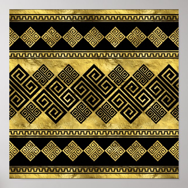 Greek Meander - Greek Key Black and gold Poster (Front)