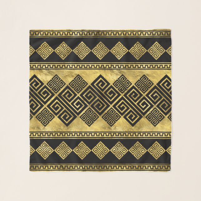 Greek Meander - Greek Key Black and gold Scarf (Front)