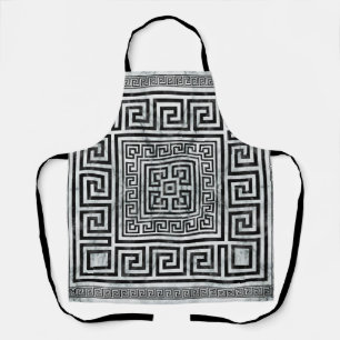 Greek Meander - Greek Key Black and White Marble Apron