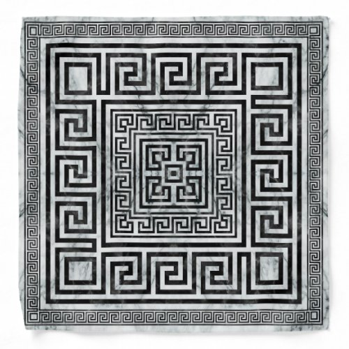 Greek Meander _ Greek Key Black and White Marble Bandana