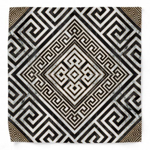 Greek Meander _ Greek Key Black and White Marble Bandana