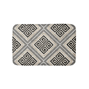 Greek Meander, Greek Key Black and White Marble Bath Mat