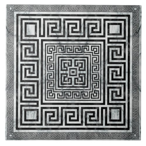 Greek Meander _ Greek Key Black and White Marble Ceramic Tile