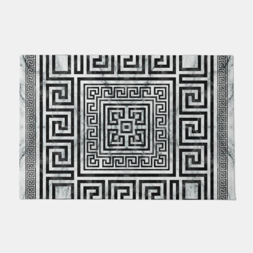 Greek Meander _ Greek Key Black and White Marble Doormat