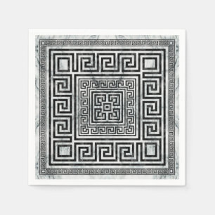 Greek Meander - Greek Key Black and White Marble Napkins