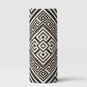 Greek Meander - Greek Key Black and White Marble Pillar Candle