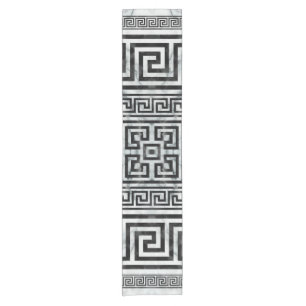 Greek Meander - Greek Key Black and White Marble Short Table Runner