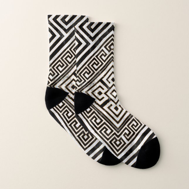 Greek Meander - Greek Key Black and White Marble Socks (Pair)