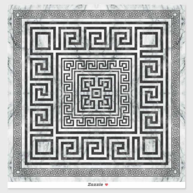 Greek Meander - Greek Key Black and White Marble Sticker (Sheet)