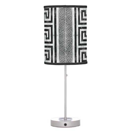 Greek Meander - Greek Key Black and White Marble Table Lamp (Back)