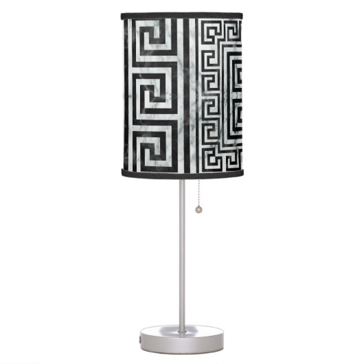 Greek Meander - Greek Key Black and White Marble Table Lamp (Left)