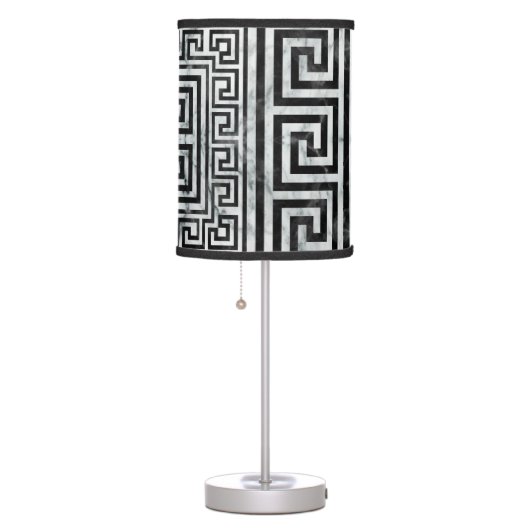 Greek Meander - Greek Key Black and White Marble Table Lamp (Right)