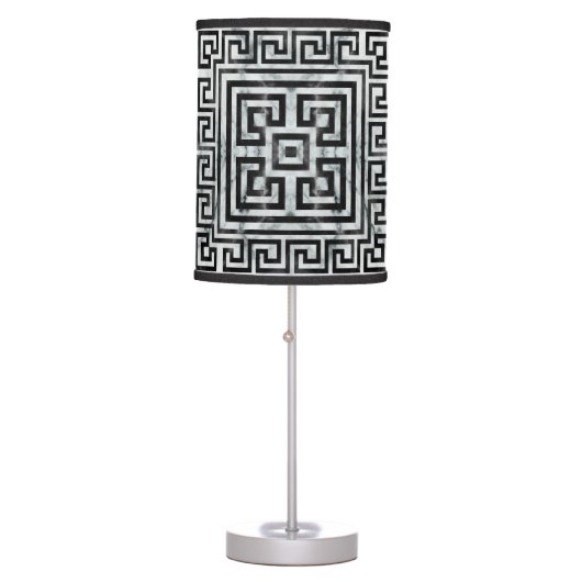Greek Meander - Greek Key Black and White Marble Table Lamp (Front)