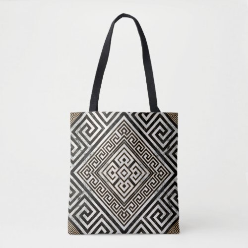 Greek Meander _ Greek Key Black and White Marble Tote Bag