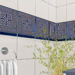 Greek Meander - Greek Key - Blue and beige Ceramic Tile