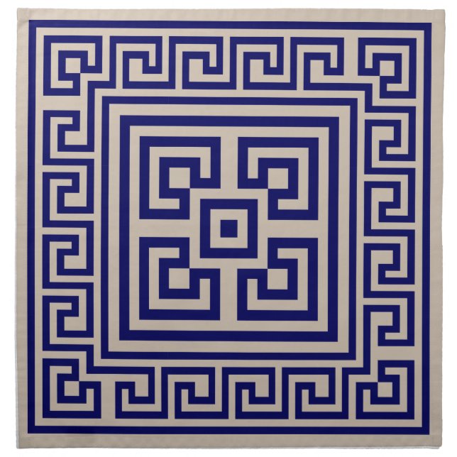 Greek Meander - Greek Key - Blue and beige Cloth N (Front)