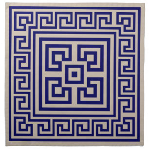 Greek Meander - Greek Key - Blue and beige Cloth N Napkin